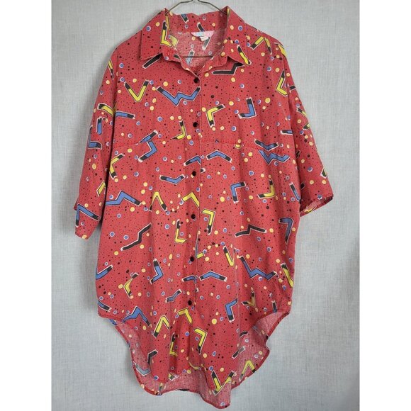 A LA BUY Tops - Ultimate 80s Shirt w/ Earrings Women's Sz XL Retro Party Button Down Long